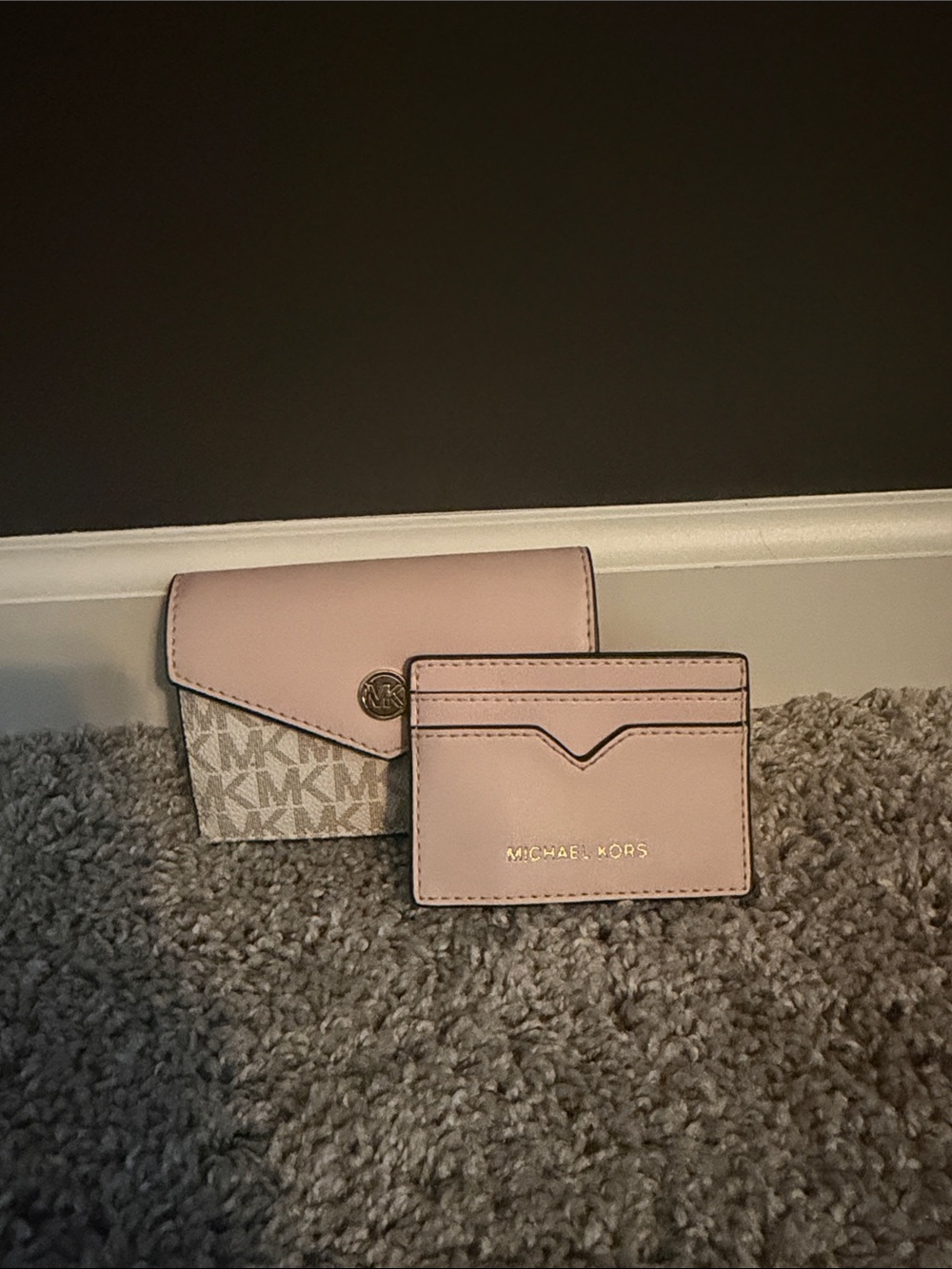 Michael Kors Pale Pink and Monogram Card Case Wallet